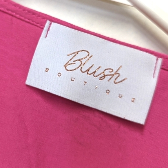 Blush Boutique Hot Pink Crop Top with Deep V and Bishop Sleeve L - Picture 6 of 10
